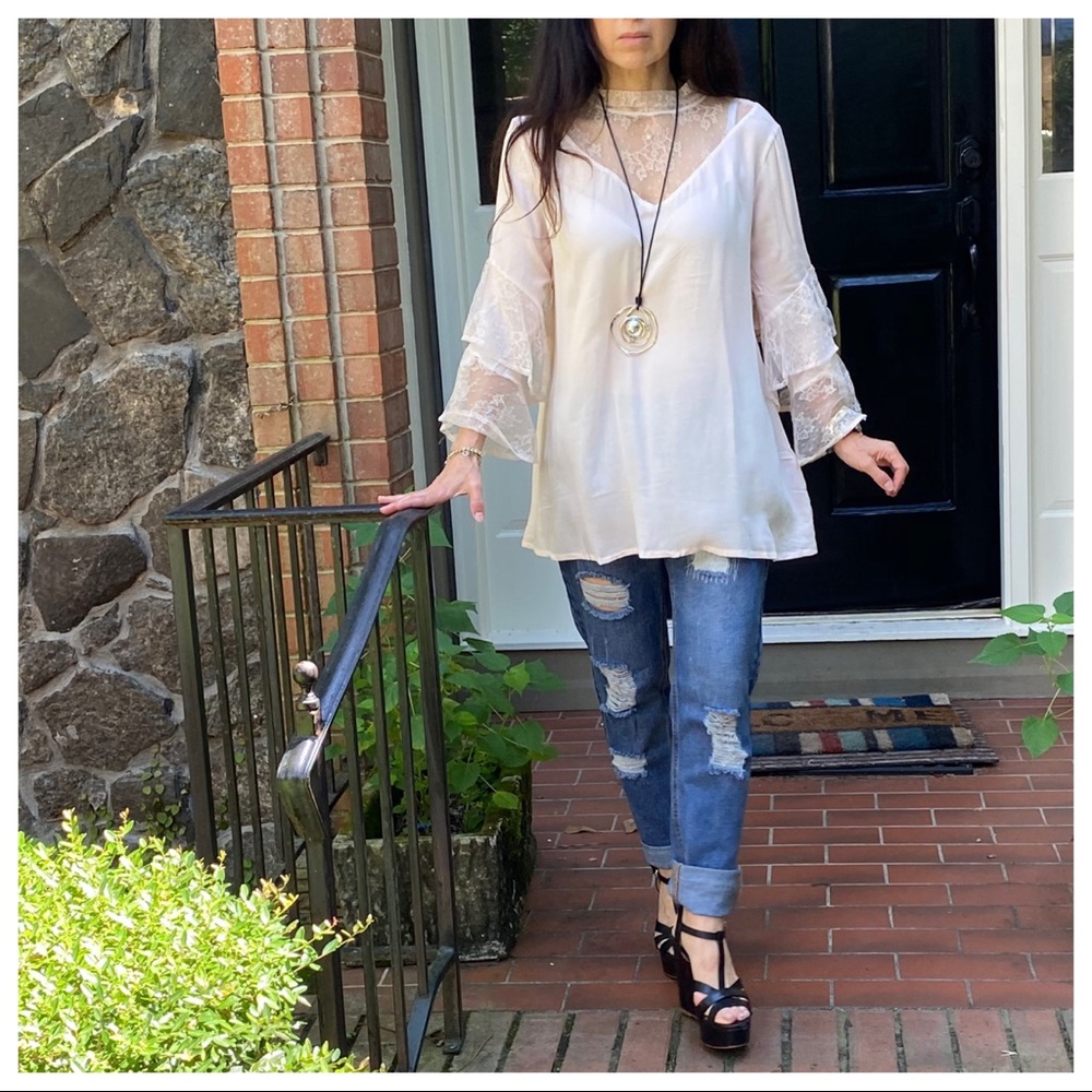 BOHO GYPSY CHIC LACE DETAIL BELL TOP - Picture 11 of 13